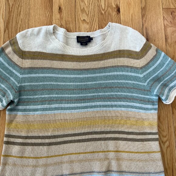$5 ship! Pendleton knit short-sleeve striped pullover sweater tee - Size L - Picture 6 of 7